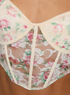 product Princess Polly Romania Top Cream / Floral Sleeveless Sweetheart 