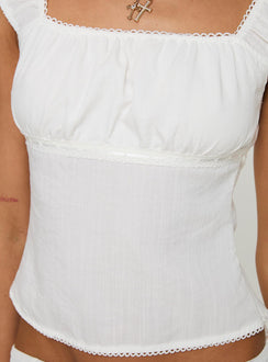 back view of model wearing Princess Polly Thaliah Top White Sleeveless Square Neck 