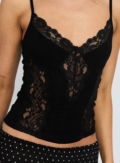 Rhiara Lace Trim Top Black