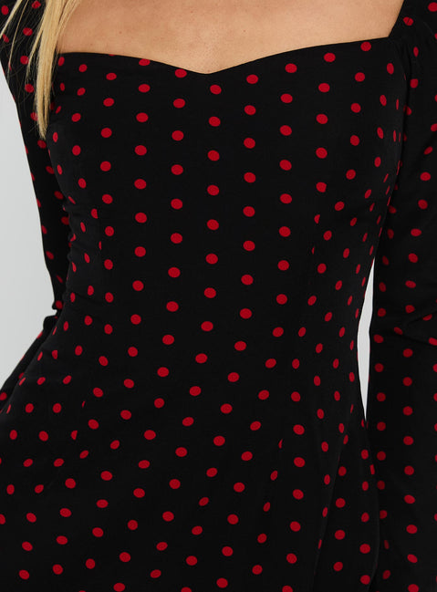 Addisen Long Sleeve Mini Dress Polka Dot
