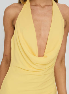 Ocean Boulevard Plunge Maxi Dress Lemon