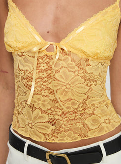 product Princess Polly Manski Lace Top Yellow Sleeveless Plunger 