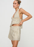 Striped linen set Halter neck top, tie fastening, elasticated band under bust, v-neckline