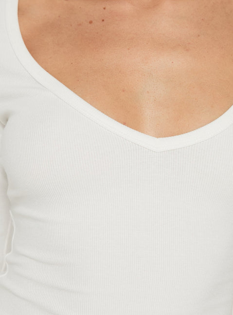 Baseline Rib V Neck 3/4 Sleeve Top White