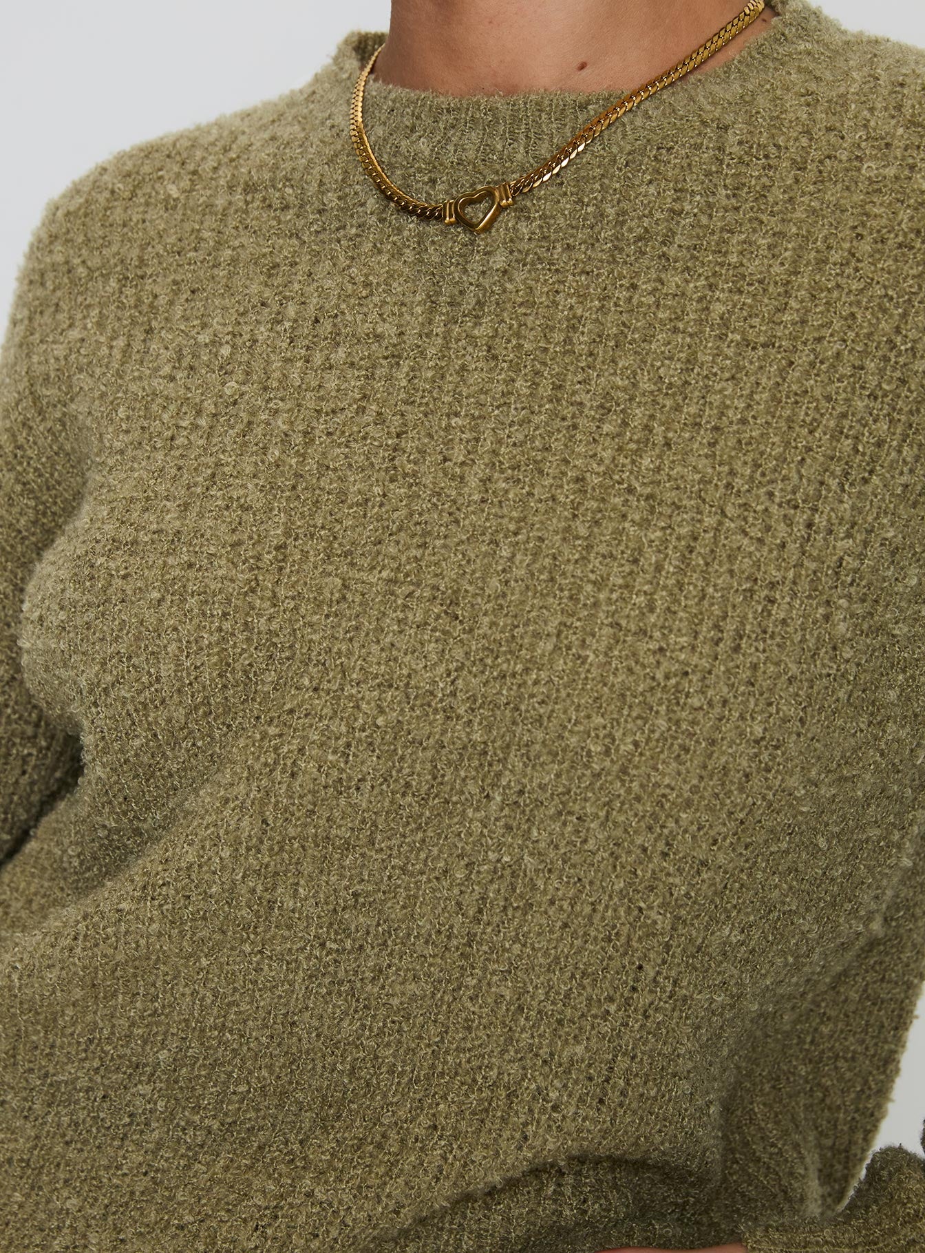 back view of model wearing Princess Polly South End Knit Sweater Khaki Long 