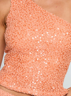 product Princess Polly Zaraya Sequin One Shoulder Top Orange Sleeveless Asymmetric Neckline 