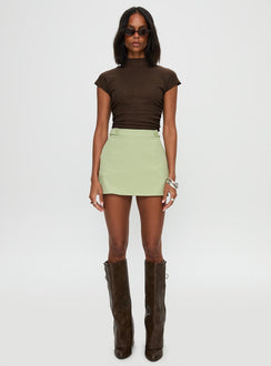   front view of model wearing Princess Polly Hosier Twill Mini Skirt Green 