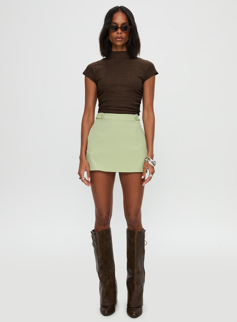   front view of model wearing Princess Polly Hosier Twill Mini Skirt Green 