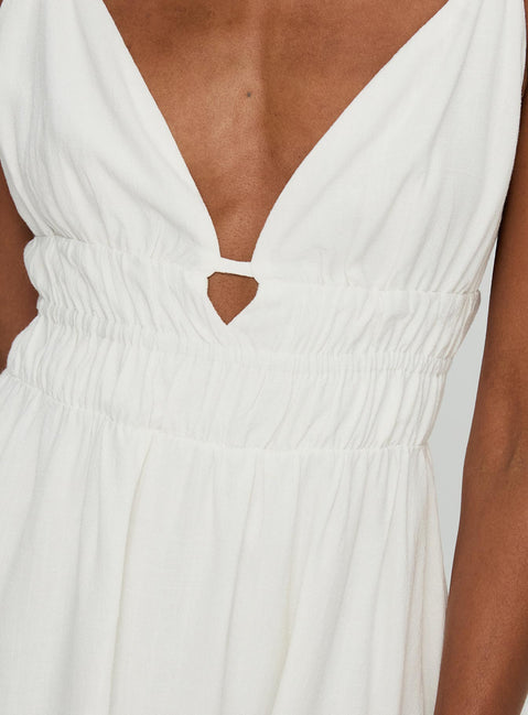 back view of model wearing Princess Polly Elpida Mini Dress White Plunger 