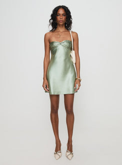 front view of model wearing Princess Polly Antinori Mini Dress Sage Sweetheart Neckline 