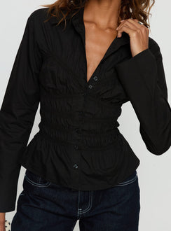 Liesel Shirred Long Sleeve Top Black