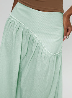back view of model wearing Princess Polly Yasemine Maxi Skirt Green / White Maxi 