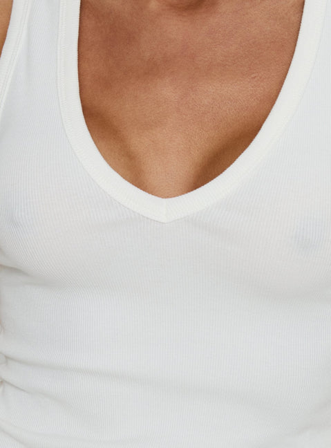 Baseline V Neck Rib Vest Top White