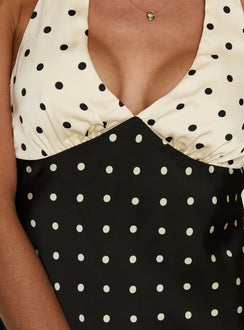 Rihana Halter Mini Dress Polka Dot Splice