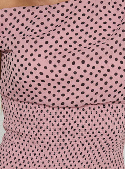 Ready To Party Off Shoulder Top Pink / Black Polka