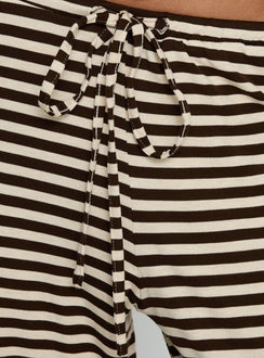 product Princess Polly Gavrielle Jersey Wide Leg Pants Chocolate / Cream Stripe Mid Rise Pants 