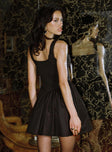 back view of model wearing Princess Polly Straplie Mini Dress Black Square Neck 