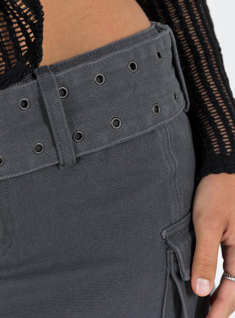 Front view of model wearing  front Iconic Cargo Mini Skirt Slate Princess Polly  Mini Skirts 