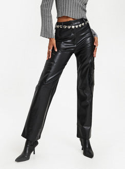 product Princess Polly High Waisted Pants  Taniya Faux Leather Cargo Pants Black