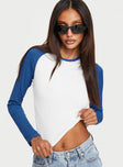 product Princess Polly Full Sleeves High Neck  Markey Long Sleeve Top White / Blue