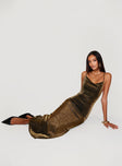 Front view of model wearing  front Princess Polly Asymmetric Neckline  Cleever Maxi Dress Brown