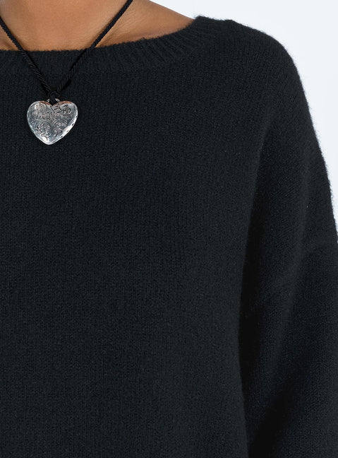 back view of model wearing Princess Polly Ryanna Sweater Black Long 