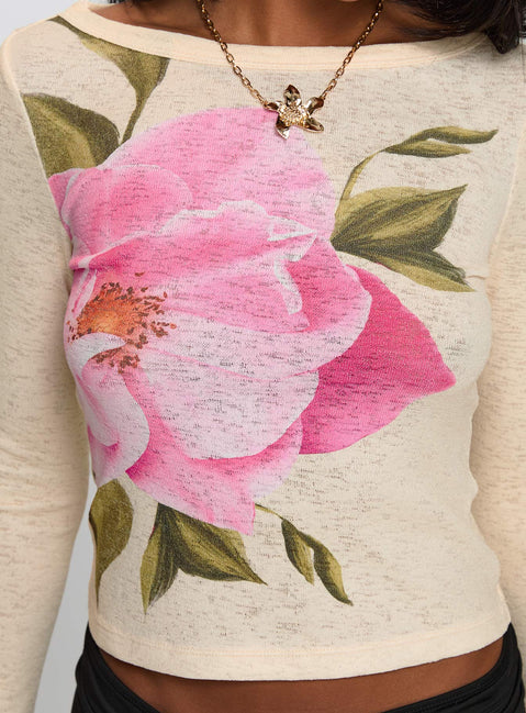 back view of model wearing Princess Polly Gezabelle Long Sleeve Top Multi Floral Sleeveless Boat Neck 