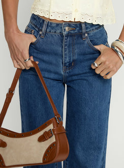 Goldie High Rise Wide Leg Jeans Mid Blue Wash