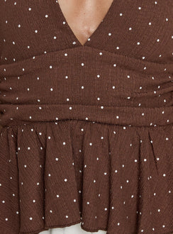 Xalira Frill Halter Top Brown Polka