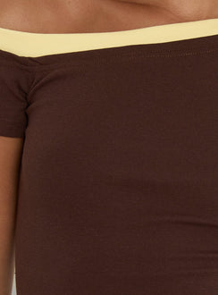 Eustace Off Shoulder Asymmetrical Top Brown / Yellow
