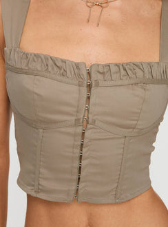 back view of model wearing Princess Polly Sunshining Top Sage Sleeveless Square Neck 