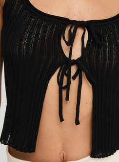 back view of model wearing Princess Polly Myall Top Black Sleeveless Square Neck 