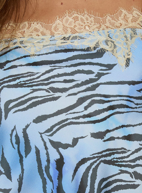Orisse Lace Trim Cami Top Blue Zebra Multi