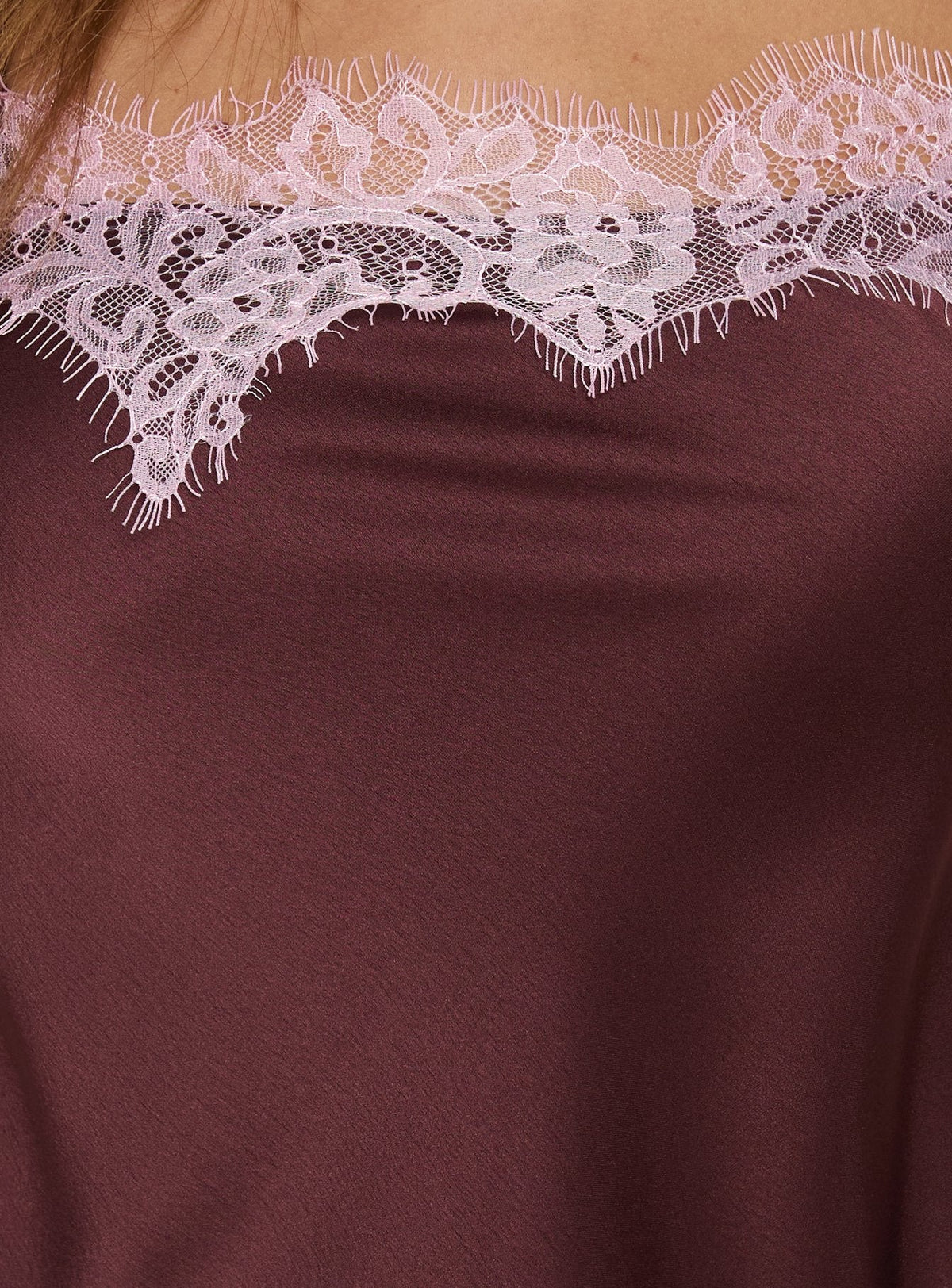 Orisse Camisole mit Spitzenbesatz Pflaume / Rosa