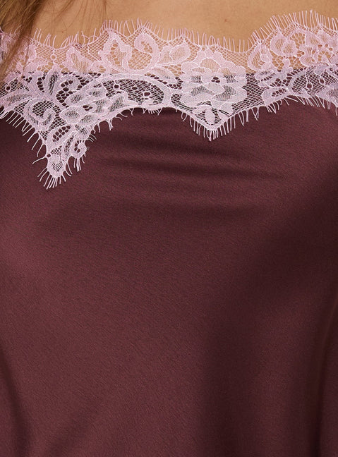 Orisse Camisole mit Spitzenbesatz Pflaume / Rosa