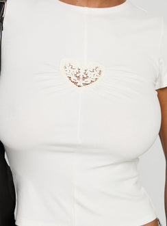 product Princess Polly We Could Go Lace Detail Top White Short Sleeves Crew Neck 