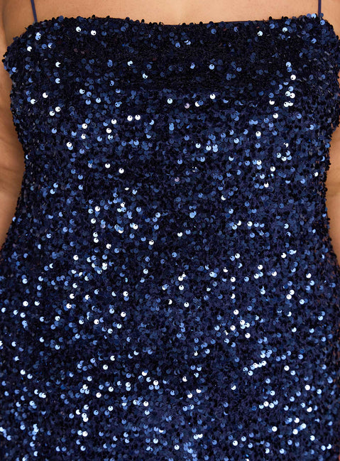 product Princess Polly Layney Sequin Mini Dress Navy Curve Square Neck 