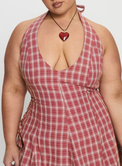 Out Of Nowhere Halter Mini Dress Red Check Curve