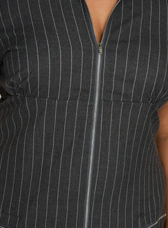 product Princess Polly Wynona Mini Dress White / Grey Pinstripe Curve V-Neck 