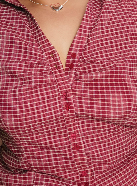 Arianwyn Short Sleeve Shirt Red Check Curve