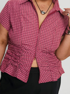 Meryn Ruched Top Red Check Curve