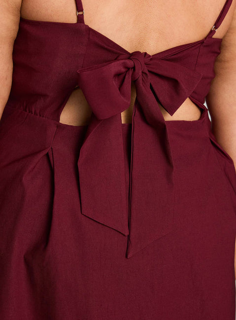 back view of model wearing Princess Polly Xanthus Mini Dress Red Curve Square Neck 