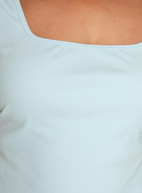 product Princess Polly Baseline Square Neck Rib Tank Top Light Blue Curve Sleeveless Square Neck 