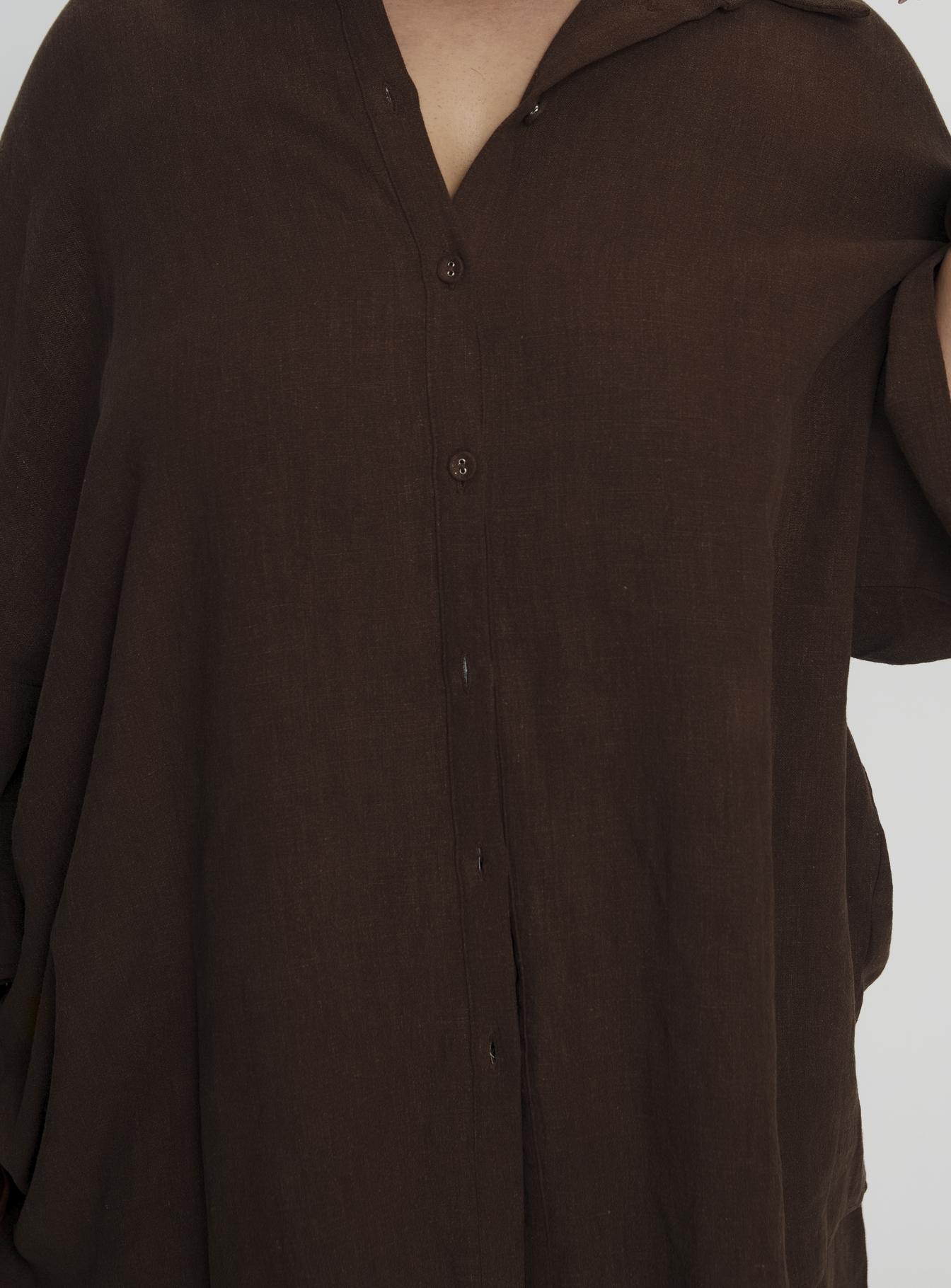 Peni Linen Button Down Top Chocolate Curve