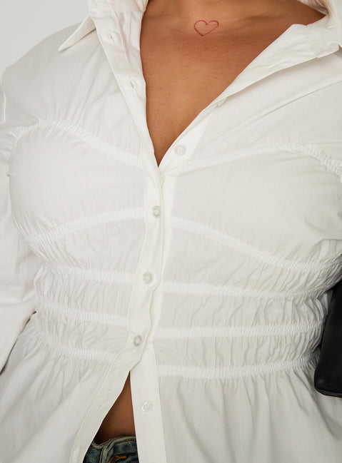 product Princess Polly Liesel Shirred Long Sleeve Top White Curve Full Sleeves V-Neck 