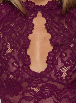 Quinbie Lace Short Sleeve Top Plum