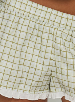 Genie Lace Trim Boxer Shorts Green Check