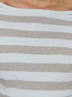 Vianne Cinched Waist Short Sleeve Knit Top Blue / Grey Stripe