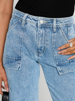 Chad Cargo High Rise Wide Leg Jeans Mid Wash