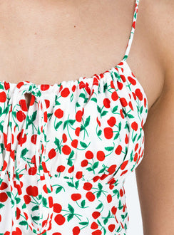 Front view of model wearing  front Princess Polly Square Neck  Kaplan Midi Dress White / Red